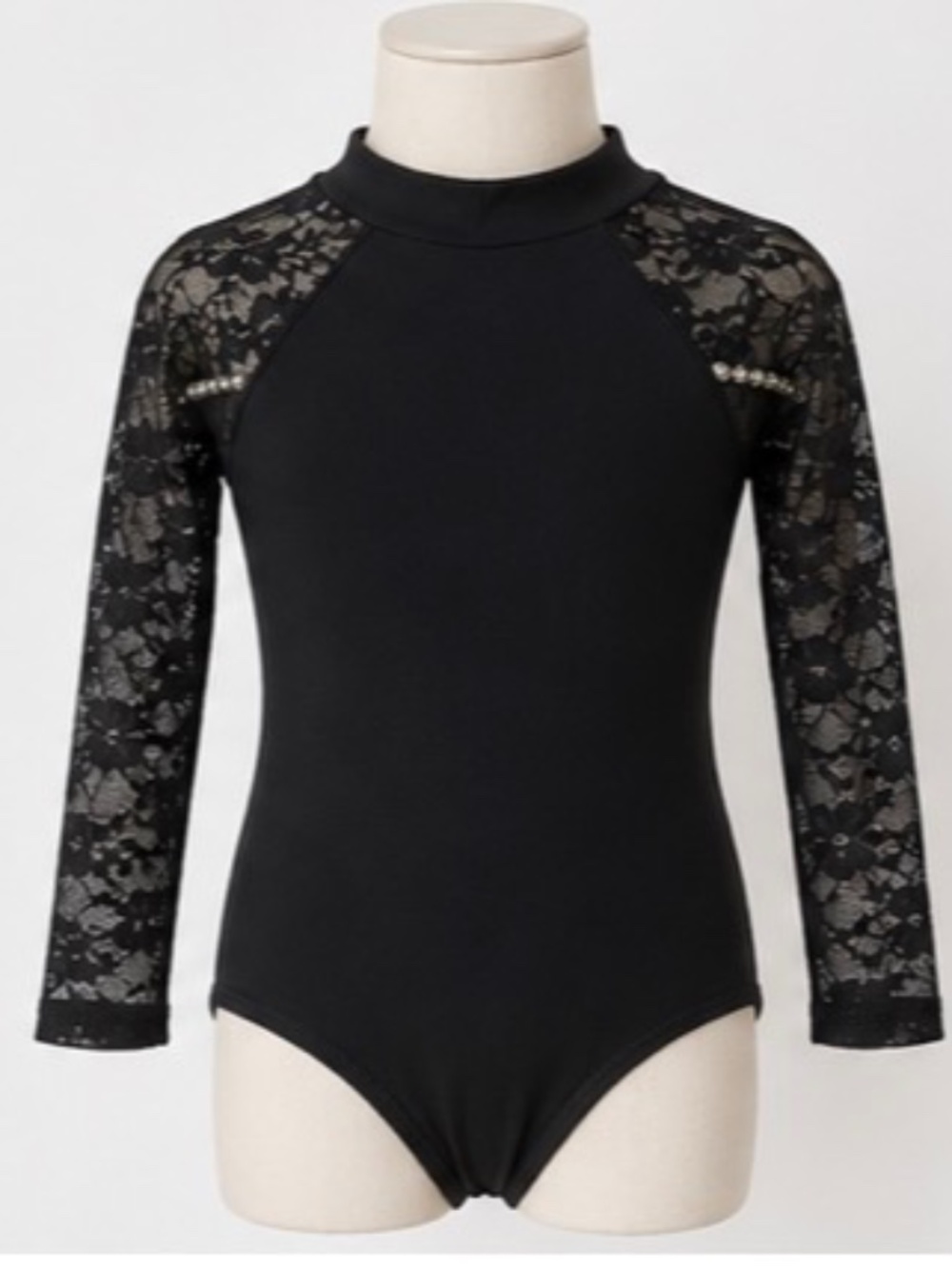 Girls' Black Lace Sleeve One-Piece Leotard